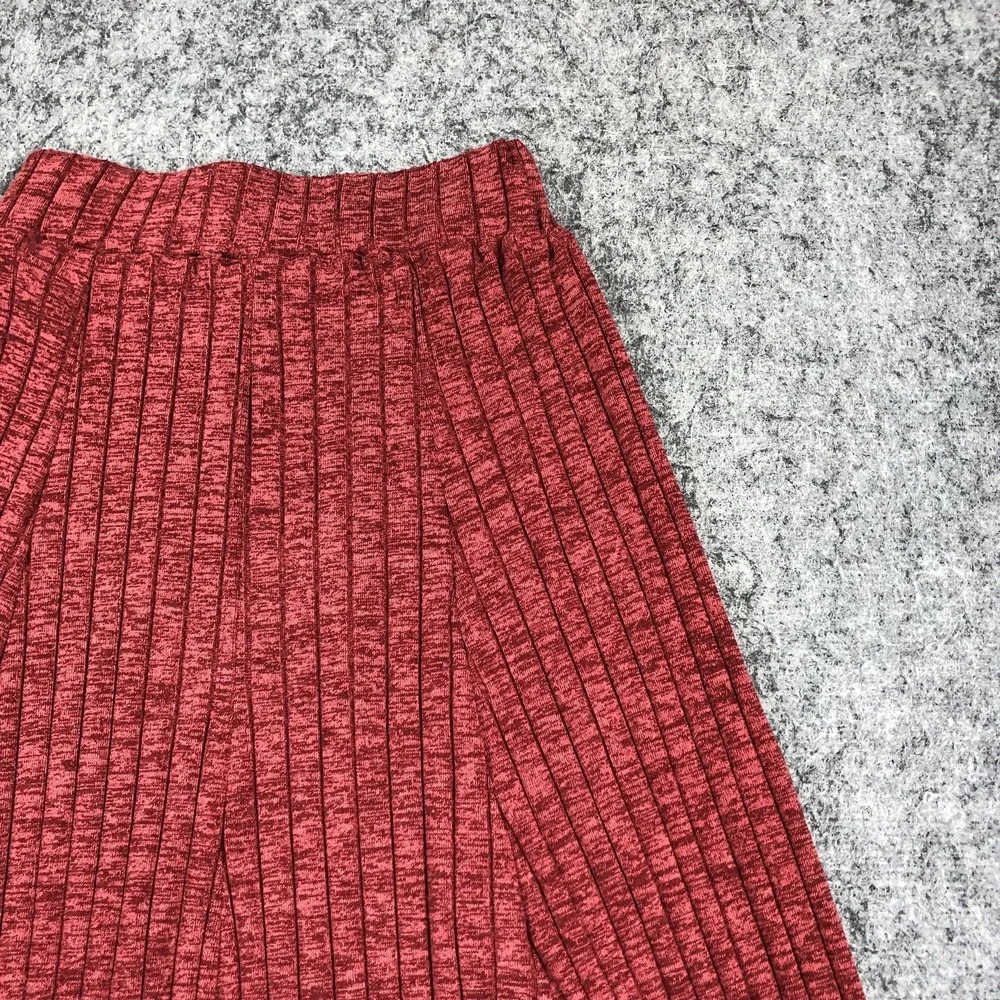 Anthropologie Skirt Womens XS Red Ribbed Knit Flare Ruffle Hem Midi Stretch Date